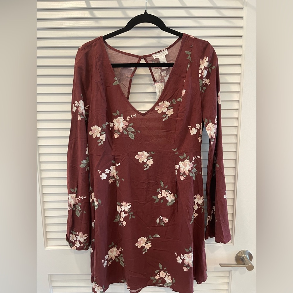NWT FULL TILT Maroon Floral Long Sleeve Mini Dress